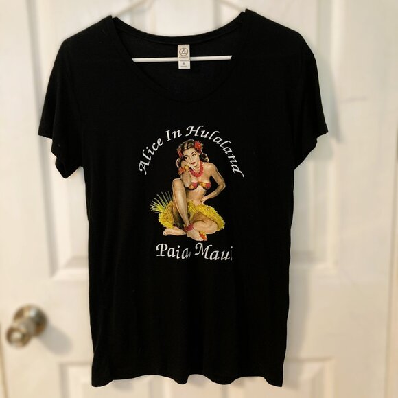 Alice in Hulaland Womens Black T-Shirt Size M - Picture 3 of 8